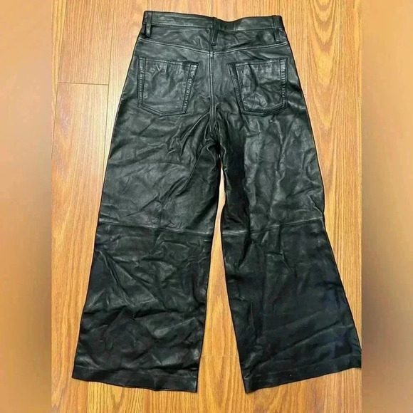 NWT Frame Denim High Rise Wide Leg Crop Leather Pants Jeans Noir Black 27 - Picture 6 of 7
